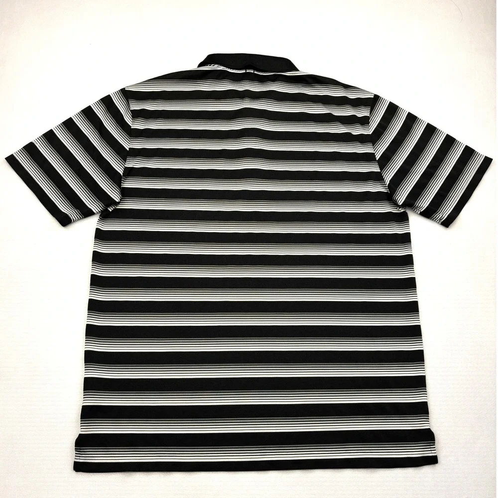 Nike Golf Polo Shirt Mens Medium Black White Striped Dri-Fit Tech Core Size M